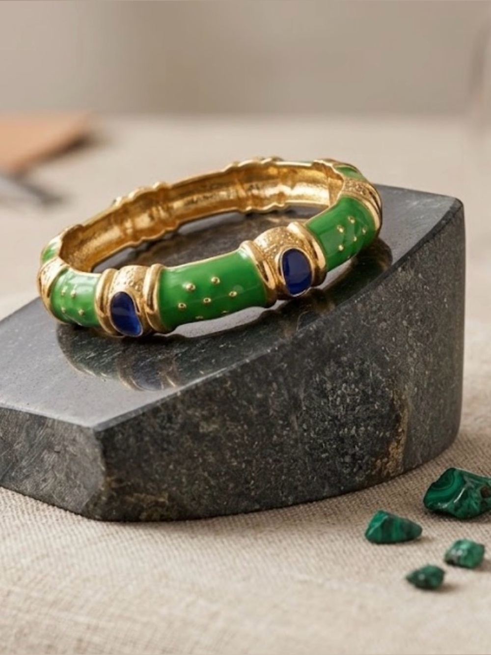 5 for $30 Green and Gold Cuff Bracelet with Blue Details